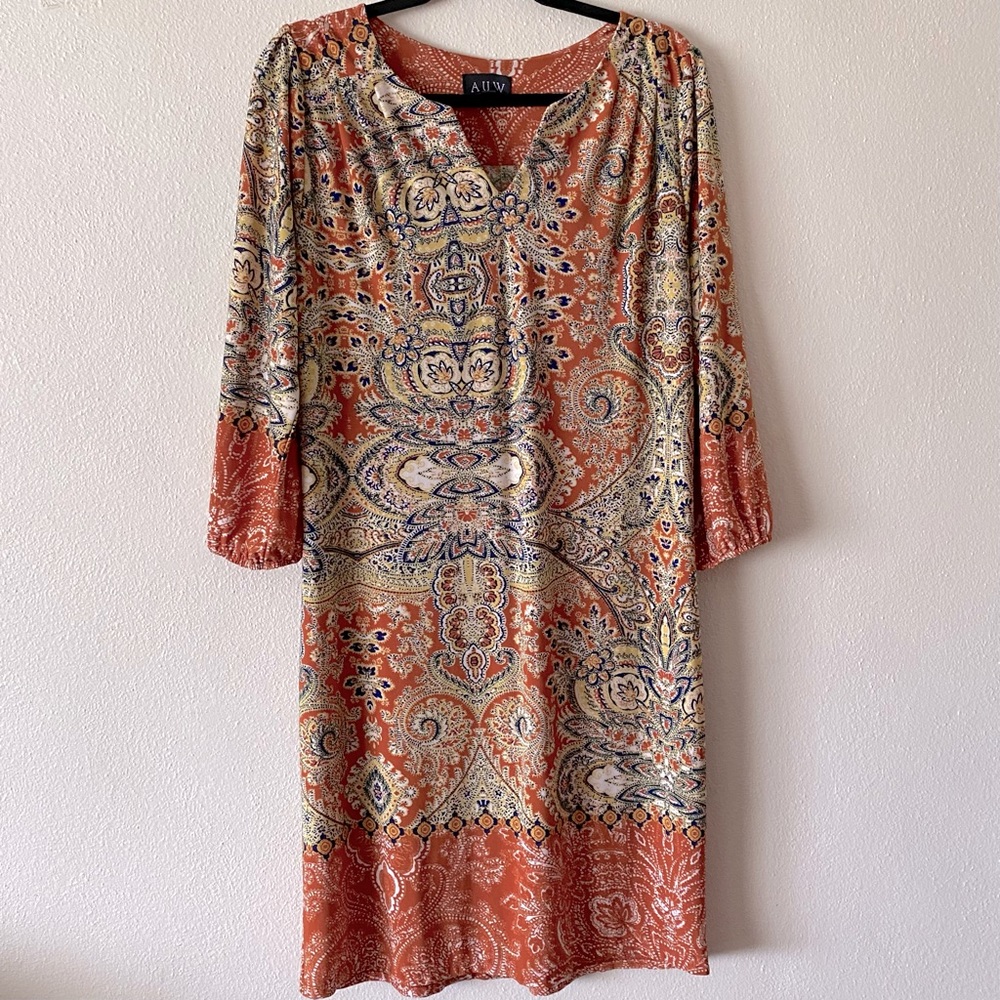 AUW Orange/Multi Boho Mumu Fall Dress Sz. 10